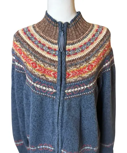 Tiara International Vtg Womens Full Zip Cardigan Sweater Large Blue Nordic Cozy