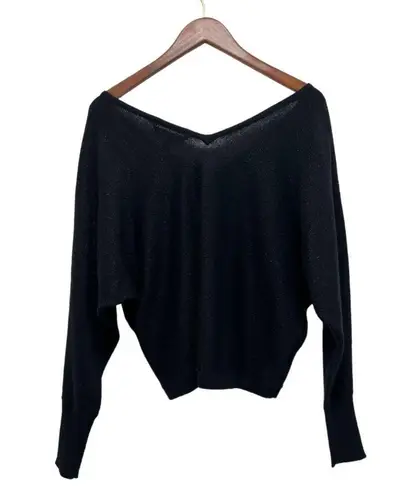 BCBG MAXAZRIA Batwing V-neck Sweater Black metallic Knit Size S NEW