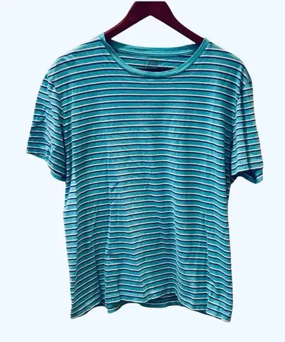 Retro 80s Le Tigre Striped Tshirt Aqua Blue White XL