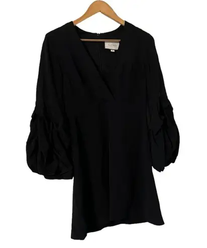 Alexis  Fia Plunging Black Balloon Ruffle Long Sleeve Dress