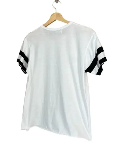 Island Addict White Short Sleeve Graphic Print T-Shirt w/ Stripes Size Small