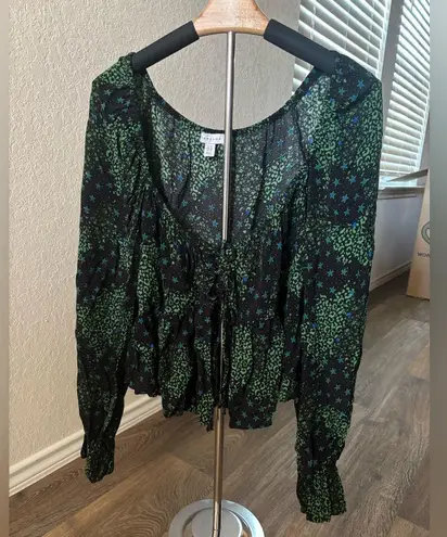 Topshop  Womens Star Print Tie Front Long Sleeve Peplum Crop - Sz 10 -EUC