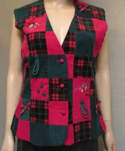 Susan Bristol VTG Red & Green Corduroy Tartan Plaid Appliqué Christmas V…