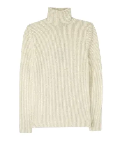 St. John NWT Turtleneck Long Sleeve Metallic Ribbed Top Cream Gold Womens Size M