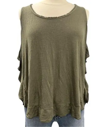 Fever Flutter Sleeve Bohemian Olive Green Tank Top Women Size Medium Minimalist