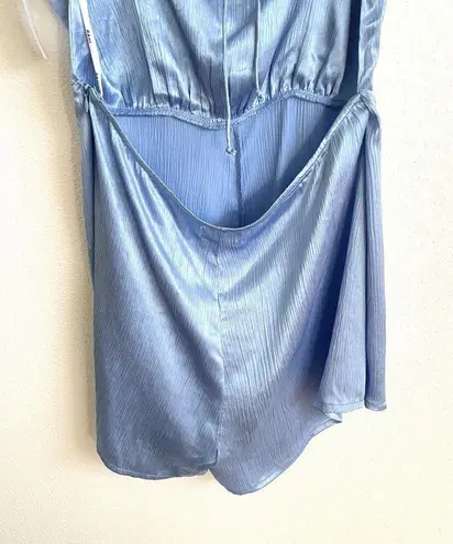 Rahi Bondi Gwen Blue Satin Open Back Romper Women’s Large NWOT Size M