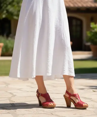 NEW Naya Red Leather Alpine Slingback Heeled Sandals Shoes size 7.5