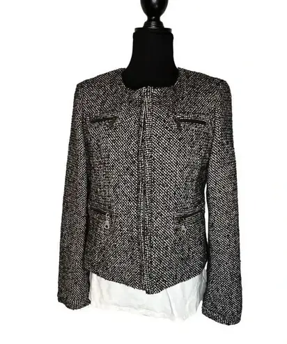 Vintage Victor Alfaro Black/white Tweed Jacket Blazer front pockets Size 14P Black