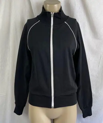 Xxi Black Sporty Track Jacket White Piping Full Zip Forever 21 Size S