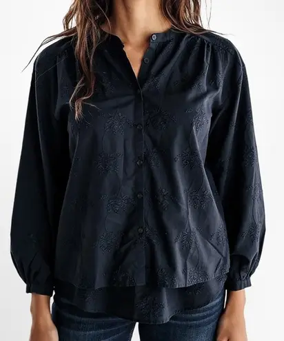 Calypso St. Barth Black Cotton Embroidered Button Front Blouse Medium Top