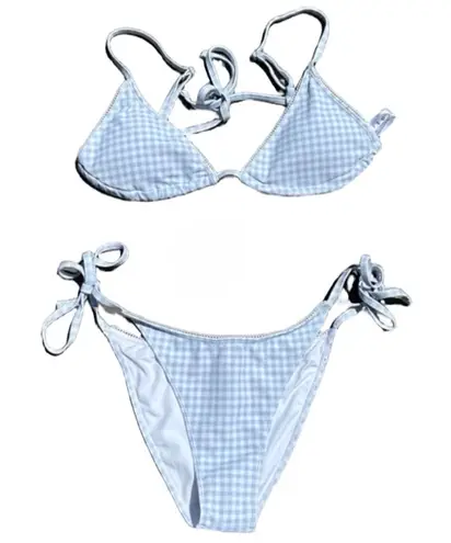 Wilo the Label Blue Gingham Bikini Set size medium M string tie adjustable nwt