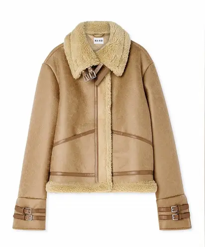 NA-KD Josefine HJ x faux shearling aviator jacket size 34!