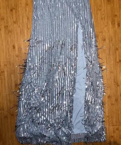 Macy's Beautiful baby blue corset back sequin prom dress with slit