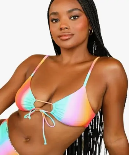 Dippin Daisy's Womens Tranquil Tie Front Bikini Top Rainbow Ombre Aura Size S