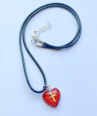 Handmade aesthetic vintage goth romance cute style red heart & cross simple necklace👼❤️