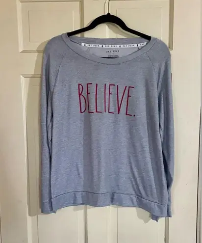 Rae Dunn Women’s Gray  Believe Sweat Shirt Size XL Lightweight Christmas Holidays