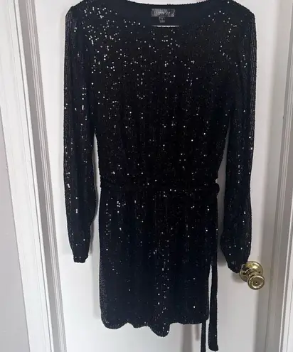 Women's Black Sequin Long Sleeve cocktail, formal, party knee length Dress Sz.S