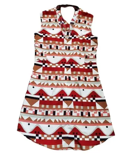 Viva Vena! Dress Women XS Geometric Halter Short Sleeve Open Back Collared EUC