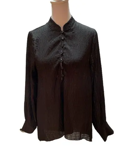 Everleigh Black 1/2 Button Front Sheer Crepe Women's Long Sleeve Blouse Size XS