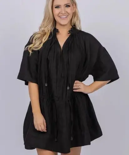 Brochu Walker Black St. Tropez Waist Chest Tie Eyelet Collar Oversized Dress M