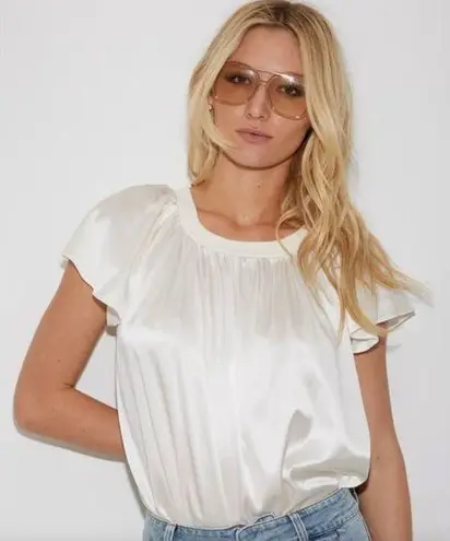 Generation Love  Women's Pernilla Blouse SMALL White Pleated Ruffles Career Satin