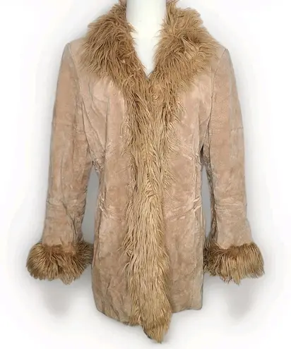 Mixit Vintage Y2K Tan Suede Penny Lane Coat Hippie Retro Boho Size Petite Large - Image 1