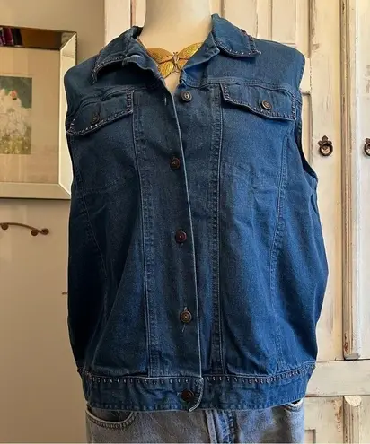 Vintage Alfred Dunner Embroidered Denim Vest Floral Cottagecore Western Sz 14 Blue