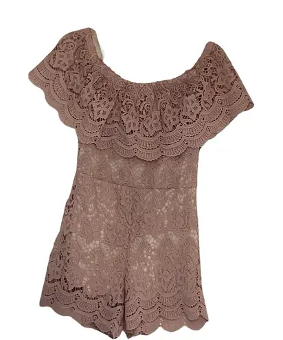 Lac Bleu Romper Size M Soft Pink Lace Crochet Off The Shoulder Size M