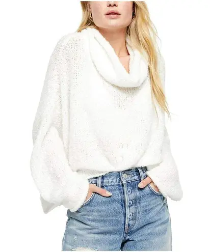 Free People  White Long Sleeve Cowl Neck Pullover Sweater Oversized Loose Size XS