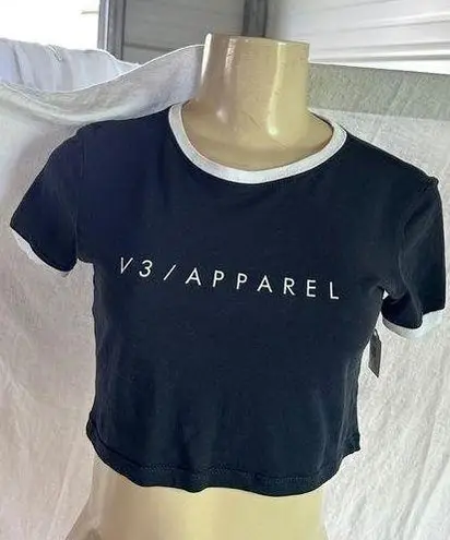 V3 Apparel Crop Top Ringer Tee Lightweight Fit Activewear Black XS