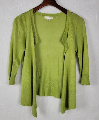 Kenar Womens Cardigan Size S Moss Green Silk Blend Knit Open Front 3/4 Sleeve