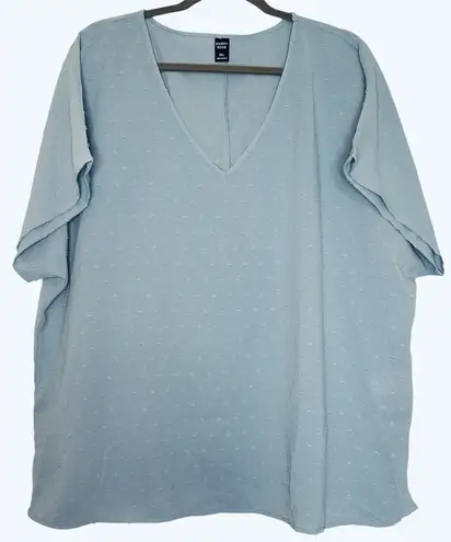 Emory Rose Size 3X Blue Swiss Dot Shirt Short Sleeve V Neck Lightweight Summery