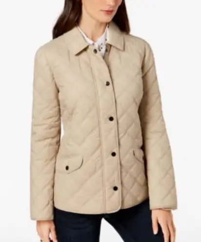 Charter Club Jacket Womens Beige Quilted Lightweight Coat Collared Barn Small