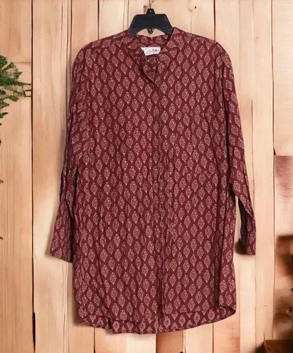 Orvis Long sleeve pattern button up band collar long sleeve Tunic shirt Sz. LRG