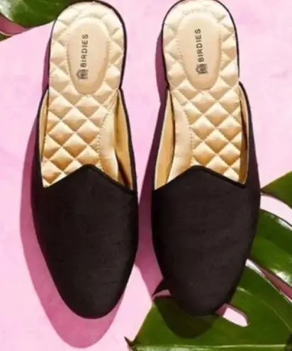 Birdies The Raven Mule in Satin Slubbed Shantung Black