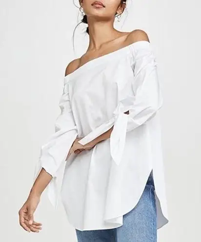 Tibi Poplin Off the Shoulder Tunic Top White