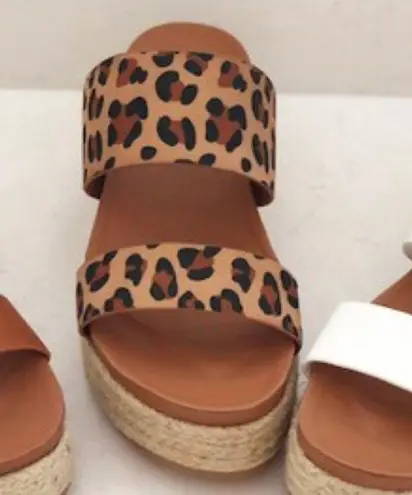 Leopard Vegan Suede Double Strap Espadrille Sandal Multi Size 7.5