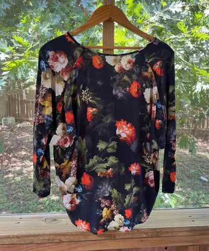 The Odells Women's Black Floral Long Sleeve Hi Low Top Size L Size L