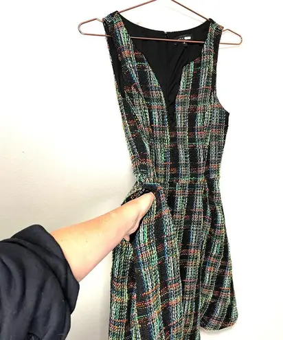 Slate + Willow Classic Plaid Green w/ Neon Stripe Accents Tweed Sleeveless Dress