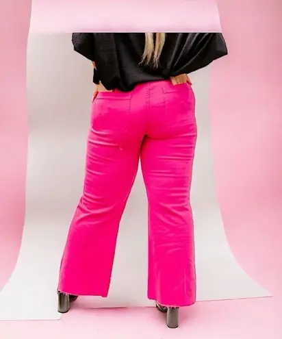 New Plus Size Rose Color Raw Hem Wide Leg High Waist Pants size xl stretchy