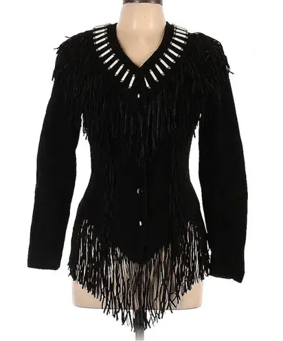 Echo Mountain Vintage 80s by Arturo Suede Western Black Jacket Fringe Beads sz S