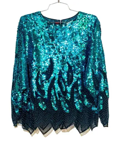 Vintage “Iris” Sequin Flame Long Sleeve Disco Top