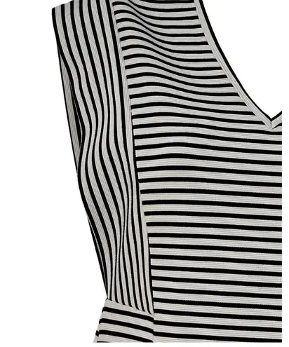 Derek Lam Size 40 US 4 V Neck Sheath Dress Black White Striped Stretch Chic Work