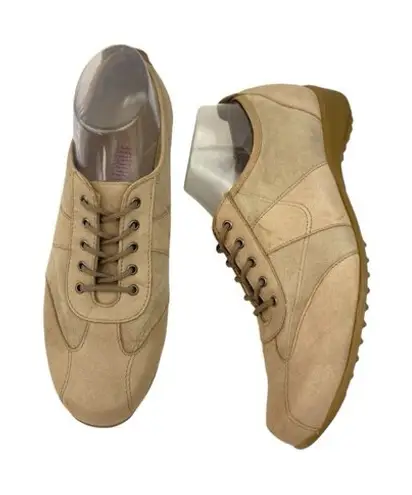 Munro * American Womens Shoe Size 8.5 Wide Beige Leather Comfort Lace Up Casual