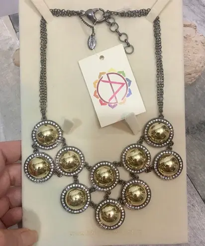 Amrita Singh Gold Gunmetal Crystal Bib Necklace