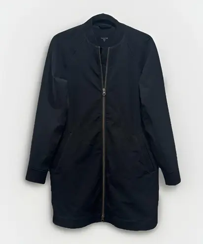 Garnet Hill Size XS Black Longline Bomber Full Zip Jacket Water-Resistant Coat