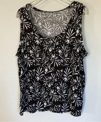 Garnet Hill  Organic‎ Linen Knit Tank Black and White Floral Print Size Large