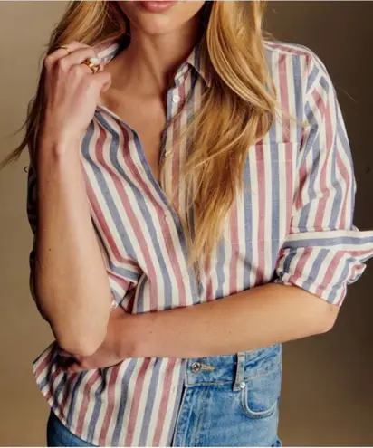 Sézane Sezane Max Shirt Blue Ecru Burgundy Stripes Top Sz 36 / S