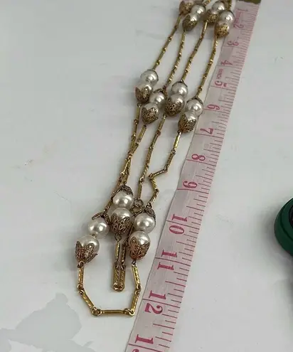 The Bar Vintage faux glass Pearls and chain 48” necklace