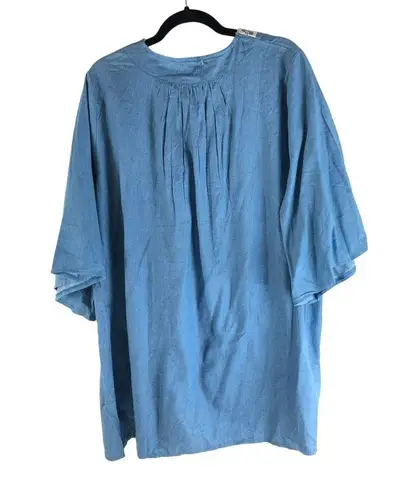 Velzera Womens Embroidered Boho Tunic Top Blue Chambray 100% Cotton 1XL